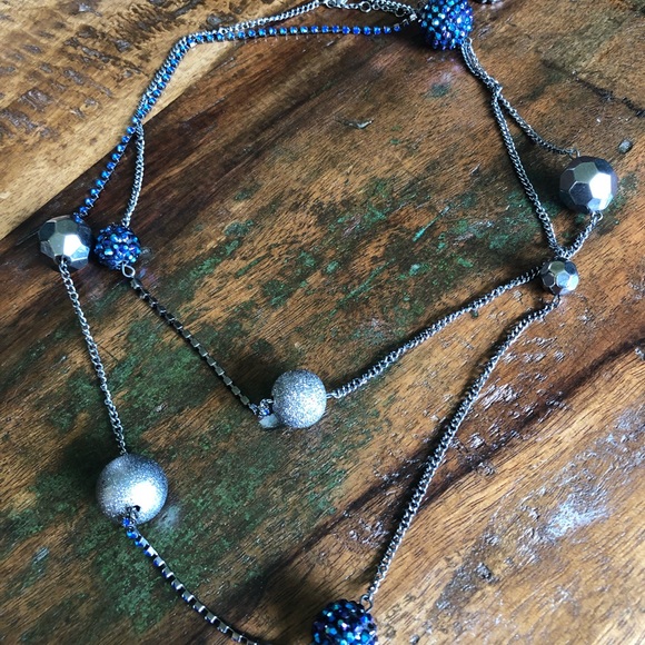 Long Gunmetal and Iridescent Blue Necklace - Picture 5 of 5